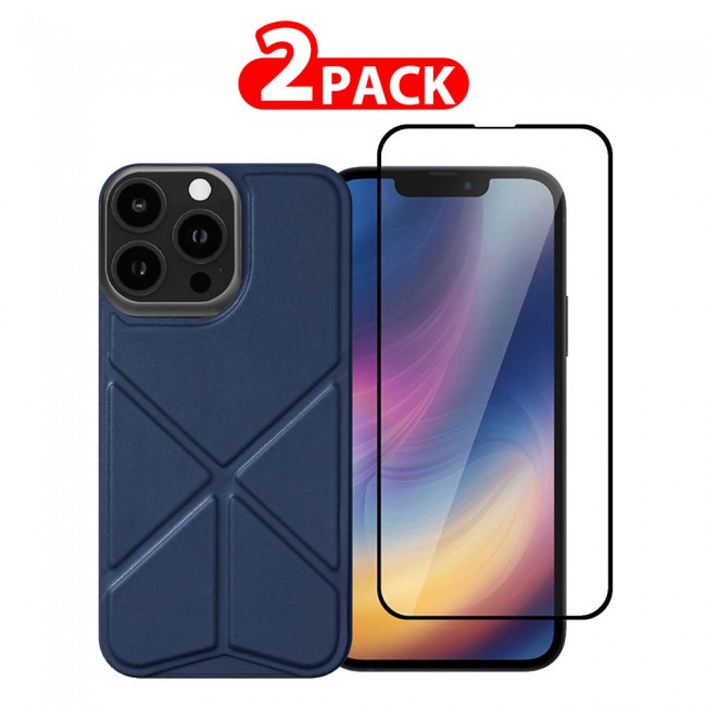 MARGOUN 2 Pack for iPhone 13 Pro Max Case Cover with Screen Protector Tempered Glass, Full Protection Back Case Series - Dark Blue