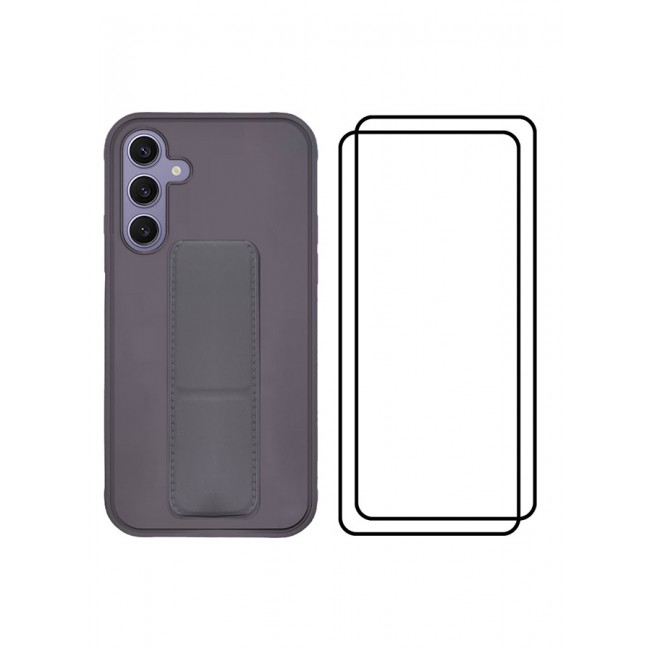 CATANES 3 Packs For Samsung Galaxy S24 Plus Case and 2 Screen Protectors Magnetic Stand and Holder Premium Silicone Vertical and Horizontal Hand Strap Grip Multi Stand Cover Dark Purple