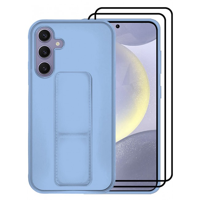 CATANES 3 Packs For Samsung Galaxy S24 Plus Case and 2 Screen Protectors Magnetic Stand and Holder Premium Silicone Vertical and Horizontal Hand Strap Grip Multi Stand Cover Light Blue