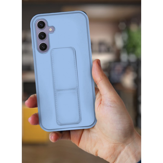 CATANES Samsung Galaxy S24 Plus Case Magnetic Stand and Holder Premium Silicone Vertical and Horizontal Hand Strap Grip Multi Stand Car Mount Kickstand Case Finger Strap Cover Light Blue