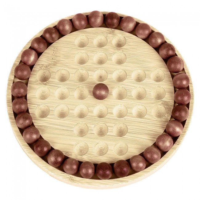 CATANES Wooden Solitaire Game Classic Board Game Marble Chess Mind Game Round Board with Wooden Balls One Player Gameplay Brainteaser Puzzle