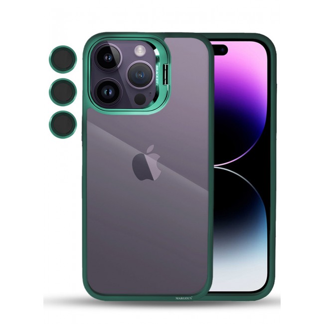 CATANES iPhone 14 Pro Case Cover and Lens Protector Built-in Camera Stand and Compatible with MagSafe Full Body Shockproof Case Clear Green