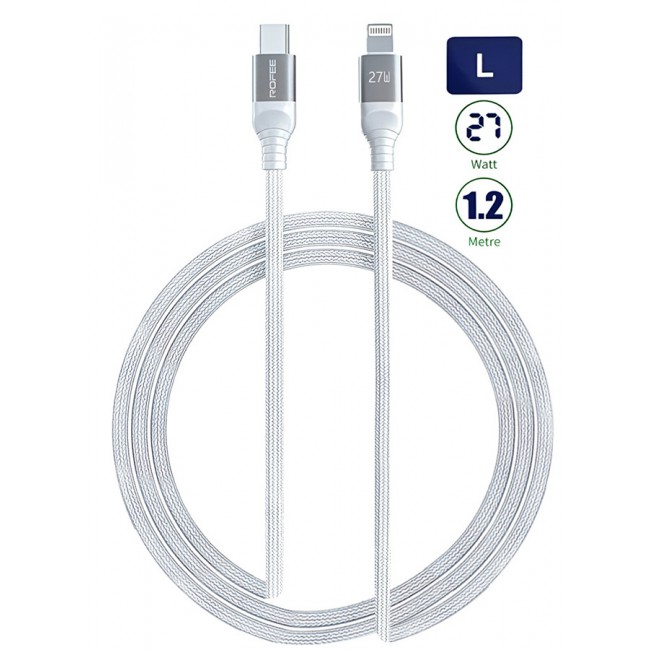 Rofee Fast Charging And Data Transmittion Cable 27W 1.2 Metre C to Lightning Cable Nylon USBC to Lightning Charge Cord for USB C TO Lightning Devices White