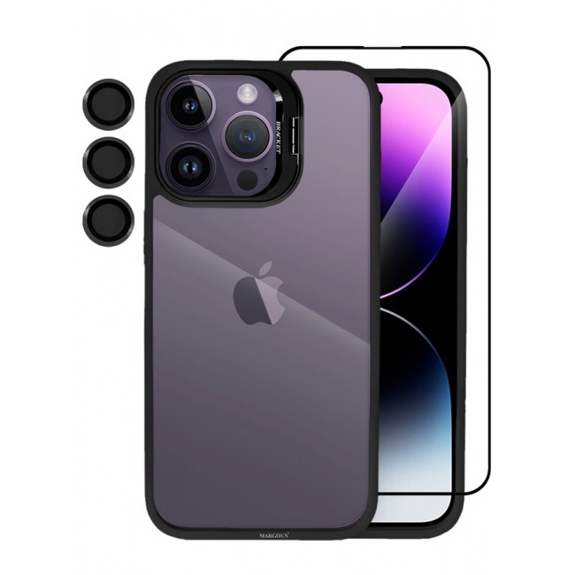 CATANES 2 Pack iPhone 14 Pro Case Cover and Lens Protector and Screen Protector Built-in Camera Stand and Compatible with MagSafe Full Body Shockproof Case Clear Black