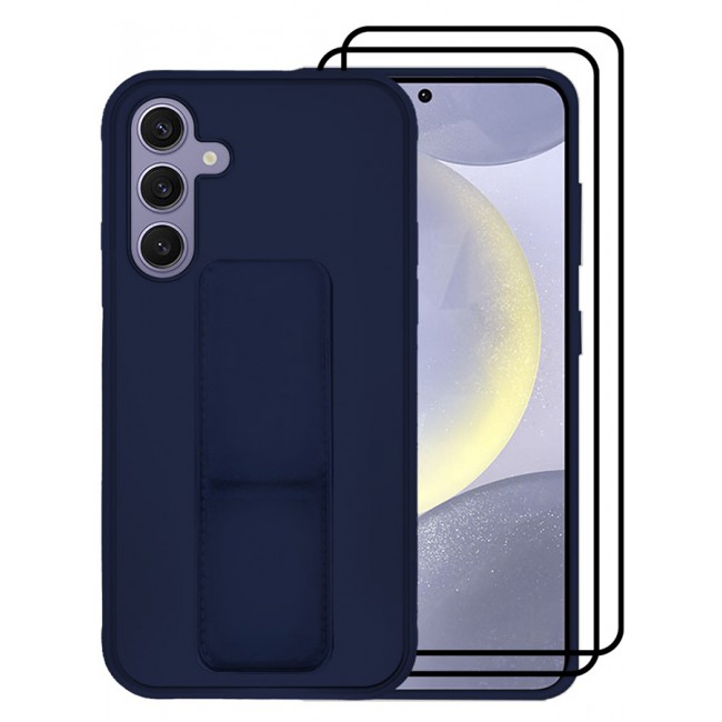 CATANES 3 Packs For Samsung Galaxy S24 Plus Case and 2 Screen Protectors Magnetic Stand and Holder Premium Silicone Vertical and Horizontal Hand Strap Grip Multi Stand Cover Blue