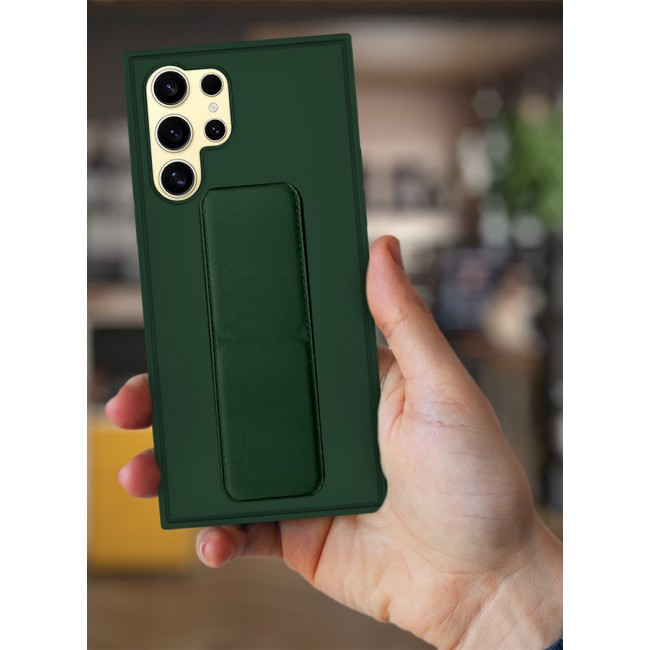 CATANES Samsung Galaxy S24 Ultra Case Magnetic Stand and Holder Premium Silicone Vertical and Horizontal Hand Strap Grip Multi Stand Car Mount Kickstand Case Finger Strap Cover Green
