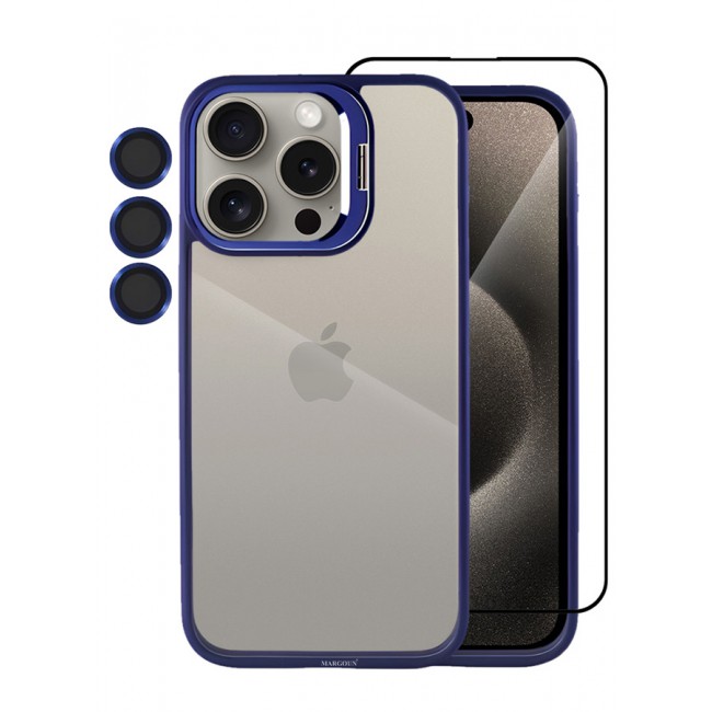 CATANES 2 Pack iPhone 15 Pro Case Cover and Lens Protector and Screen Protector Built-in Camera Stand and Compatible with MagSafe Full Body Shockproof Case Clear Blue