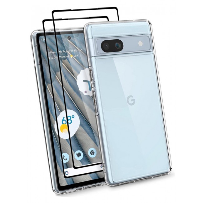 MARGOUN 3 Packs For Google Pixel 7a TPU Case and 2 Screen Protectors Clear Anti-Yellowing Transparent Shockproof Protective Phone Case Scratch Resistant Cover