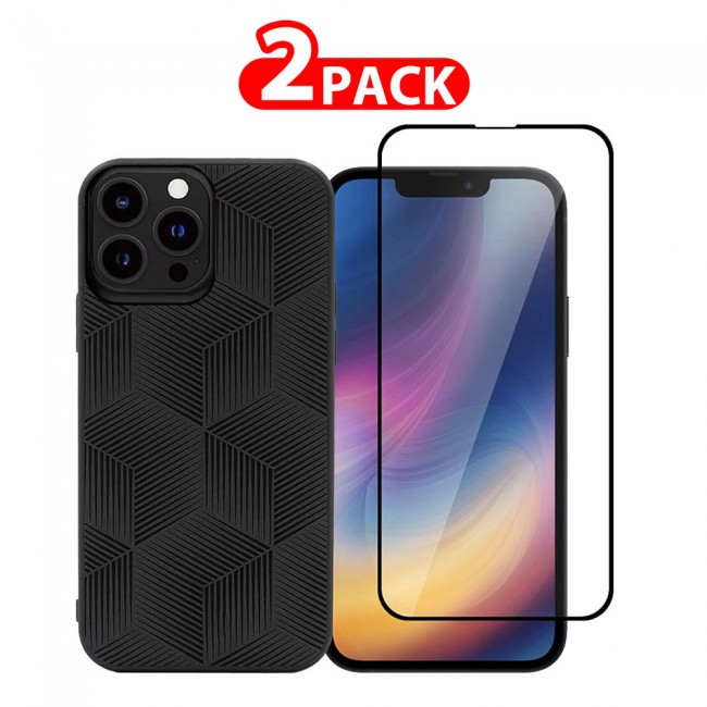 MARGOUN 2 Pack for iPhone 13 Pro Max Case Cover with Screen Protector Tempered Glass, Full Protection Back Case Splendid Collection - Black
